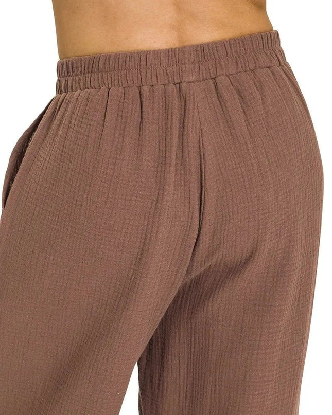 Zenana Double Gauze Elastic Band Pants - Trendsi