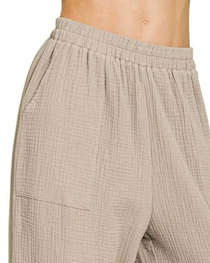 Zenana Double Gauze Elastic Band Pants - Trendsi
