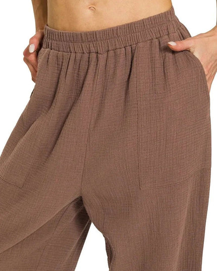 Zenana Double Gauze Elastic Band Pants - Trendsi