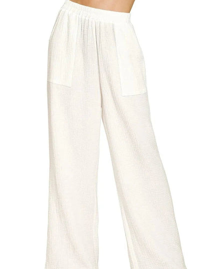 Zenana Double Gauze Elastic Band Pants - Trendsi