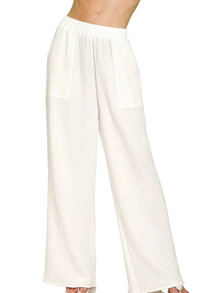 Zenana Double Gauze Elastic Band Pants - Trendsi