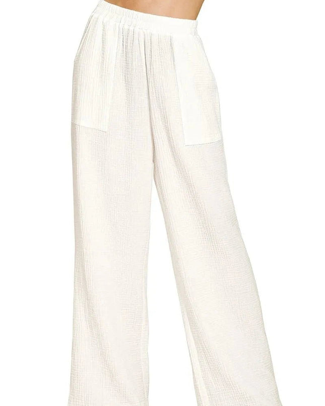 Zenana Double Gauze Elastic Band Pants - Trendsi