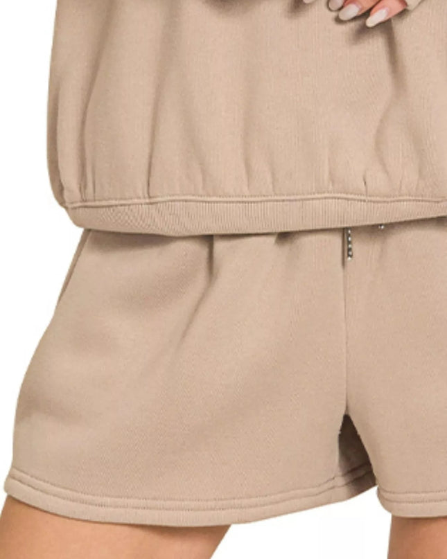 Zenana Fleece Boat Neck Sweatshirt and Shorts Set - Trendsi