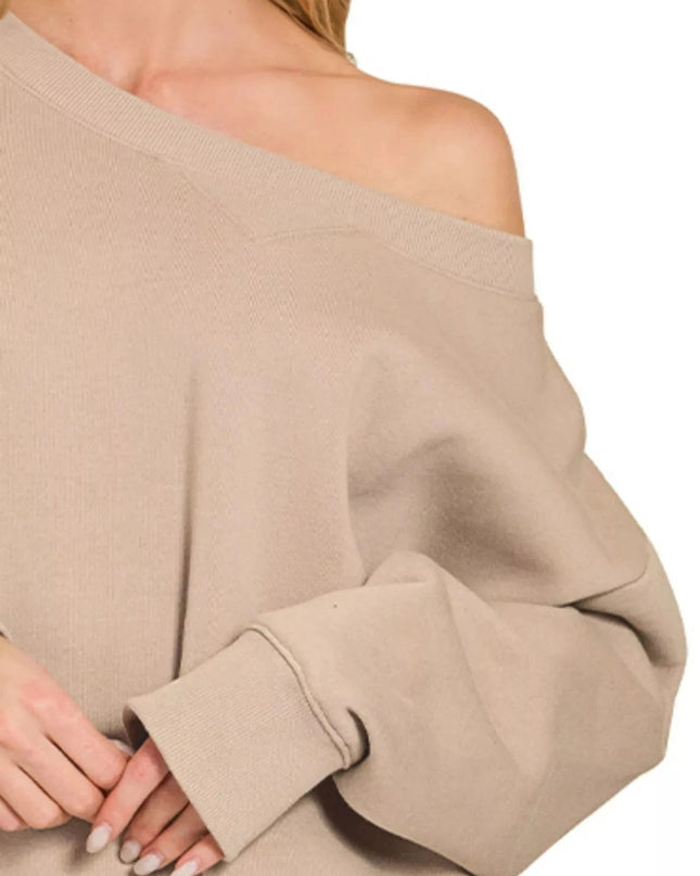 Zenana Fleece Boat Neck Sweatshirt and Shorts Set - Trendsi