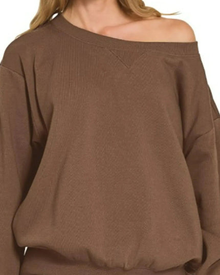 Zenana Fleece Boat Neck Sweatshirt and Shorts Set - Trendsi