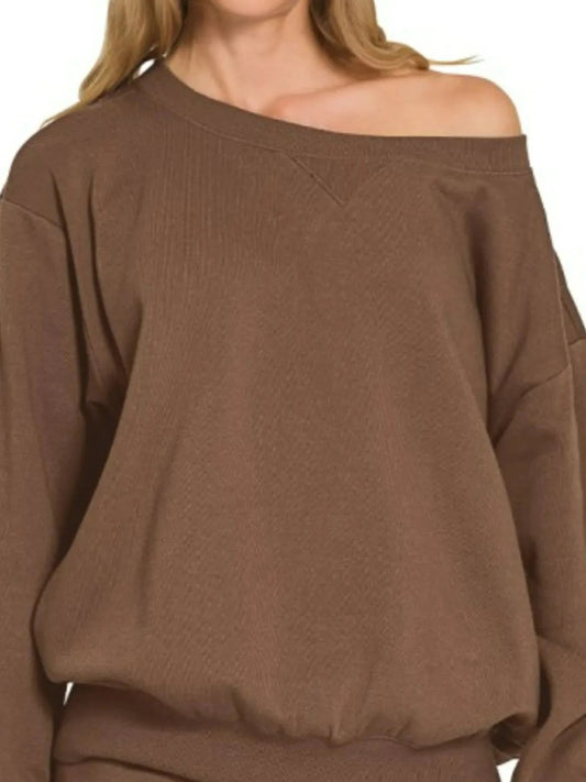 Zenana Fleece Boat Neck Sweatshirt and Shorts Set - Trendsi