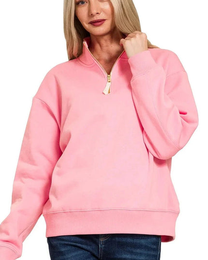 Zenana Fleece Half Zip Sweatshirt - Trendsi