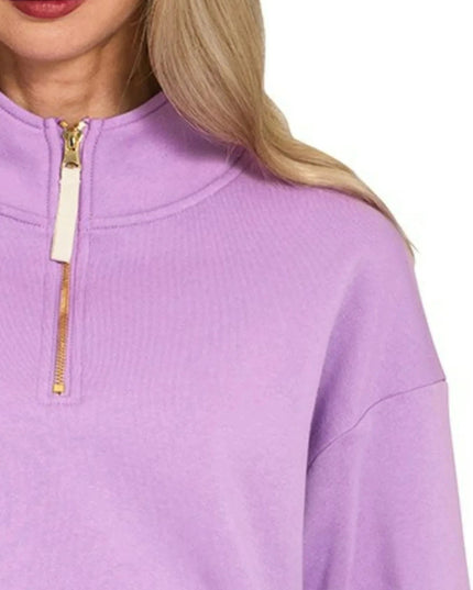 Zenana Fleece Half Zip Sweatshirt - Trendsi