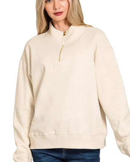 Zenana Fleece Half Zip Sweatshirt - Trendsi