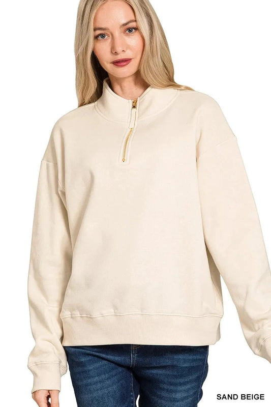 Zenana Fleece Half Zip Sweatshirt - Trendsi