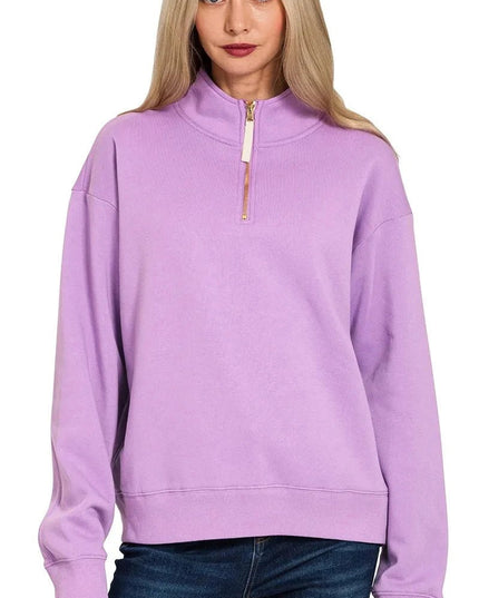 Zenana Fleece Half Zip Sweatshirt - Trendsi