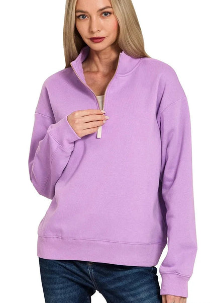 Zenana Fleece Half Zip Sweatshirt - Trendsi