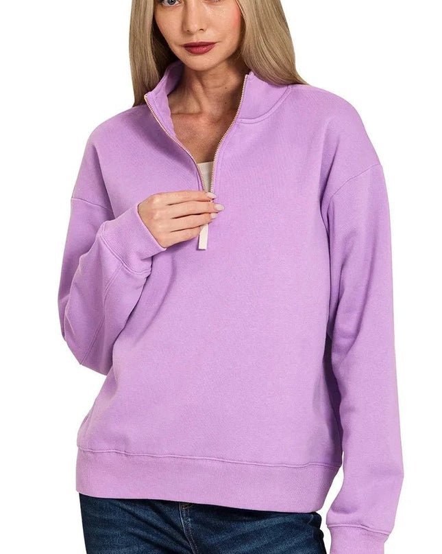 Zenana Fleece Half Zip Sweatshirt - Trendsi