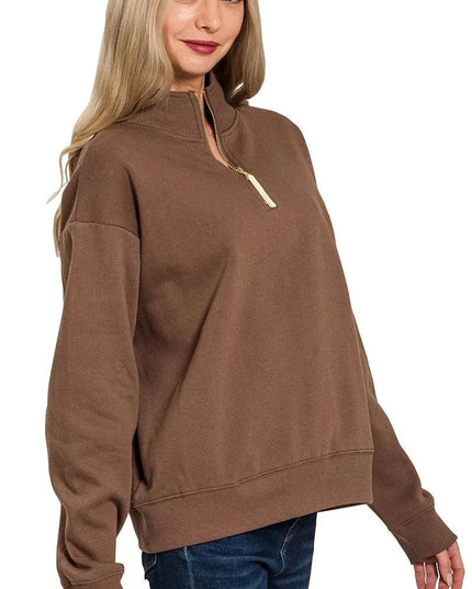 Zenana Fleece Half Zip Sweatshirt - Trendsi