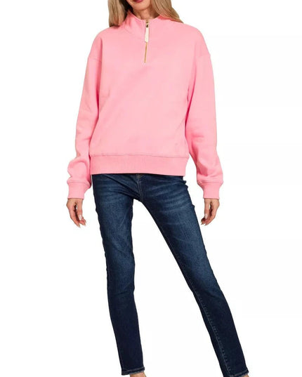 Zenana Fleece Half Zip Sweatshirt - Trendsi