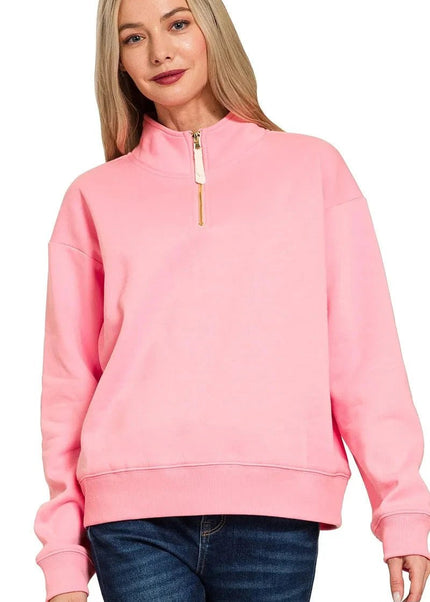 Zenana Fleece Half Zip Sweatshirt - Trendsi