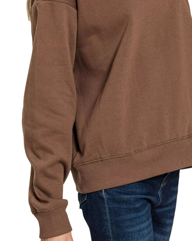 Zenana Fleece Half Zip Sweatshirt - Trendsi