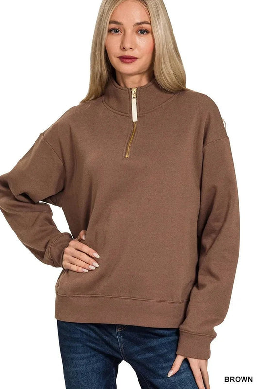 fleece half zip sweatshirt