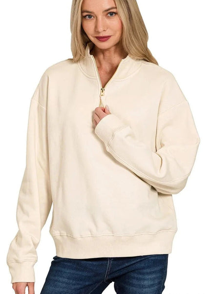 Zenana Fleece Half Zip Sweatshirt - Trendsi