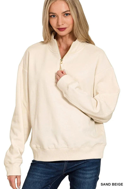 Zenana Fleece Half Zip Sweatshirt - Trendsi