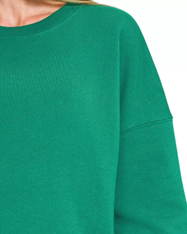 Zenana Fleece Hi - low Boyfriend Sweatshirts with Pockets - Trendsi