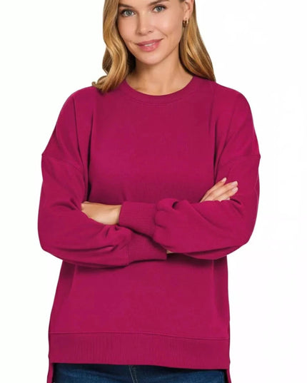 Zenana Fleece Hi - low Boyfriend Sweatshirts with Pockets - Trendsi