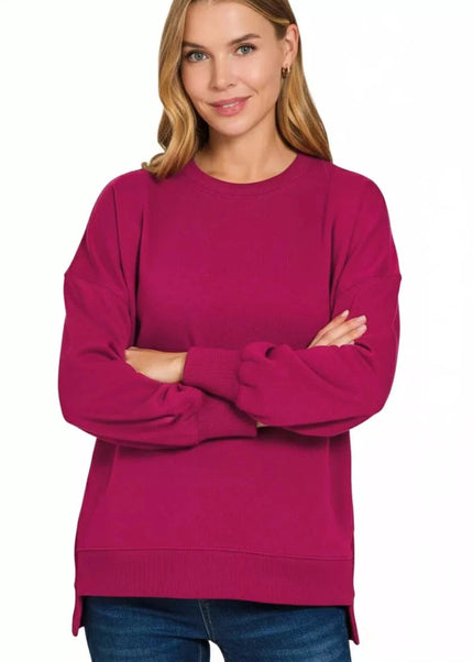 Zenana Fleece Hi - low Boyfriend Sweatshirts with Pockets - Trendsi