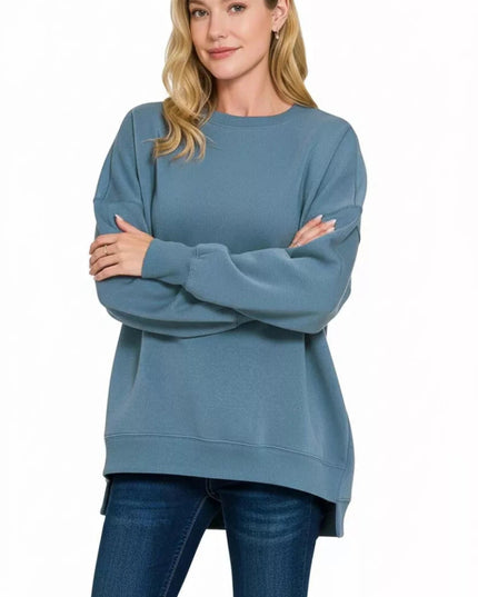 Zenana Fleece Hi - low Boyfriend Sweatshirts with Pockets - Trendsi
