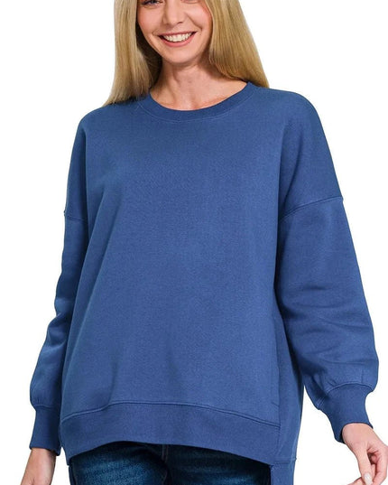 Zenana Fleece Hi - low Boyfriend Sweatshirts with Pockets - Trendsi