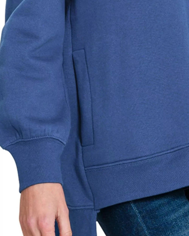 Zenana Fleece Hi - low Boyfriend Sweatshirts with Pockets - Trendsi