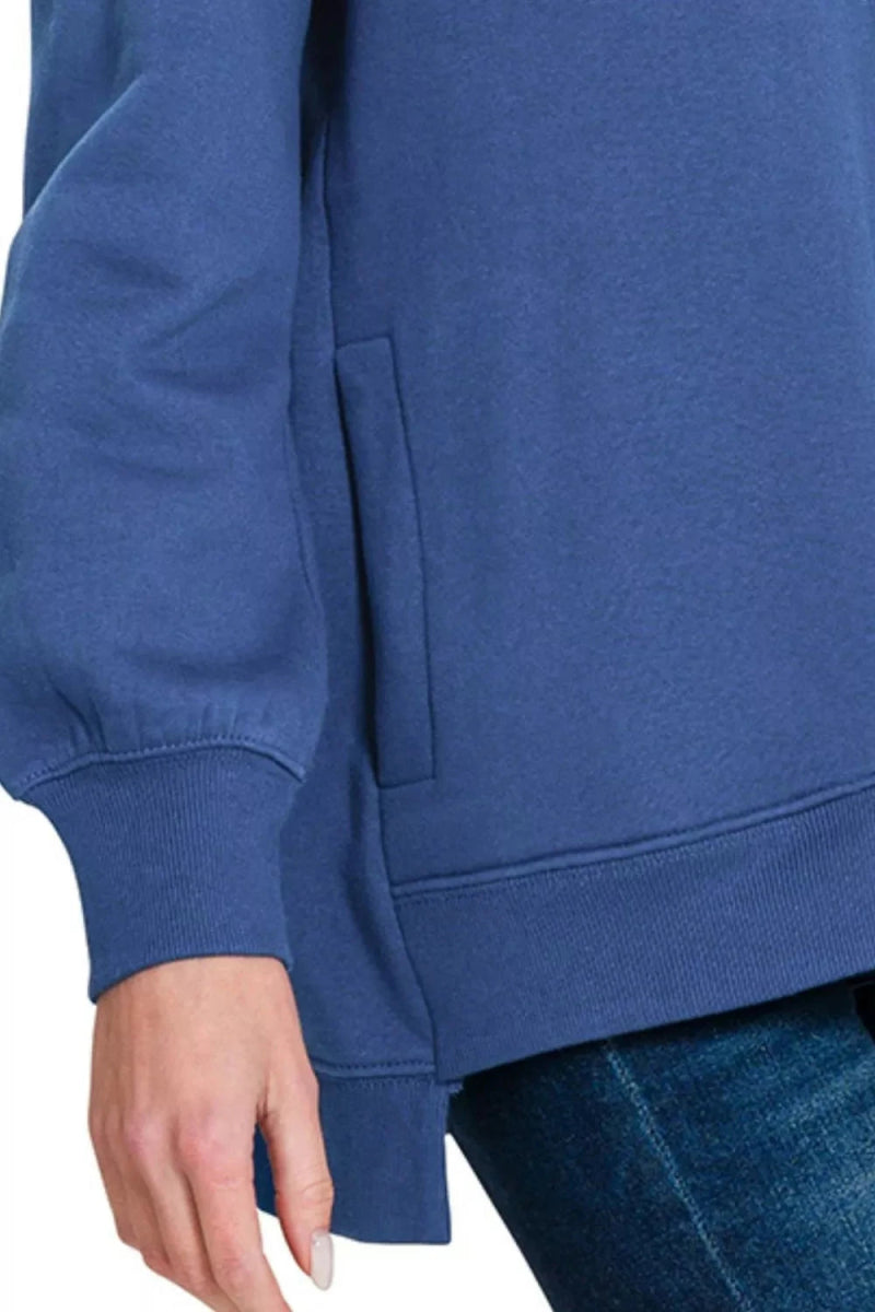 Zenana Fleece Hi - low Boyfriend Sweatshirts with Pockets - Trendsi