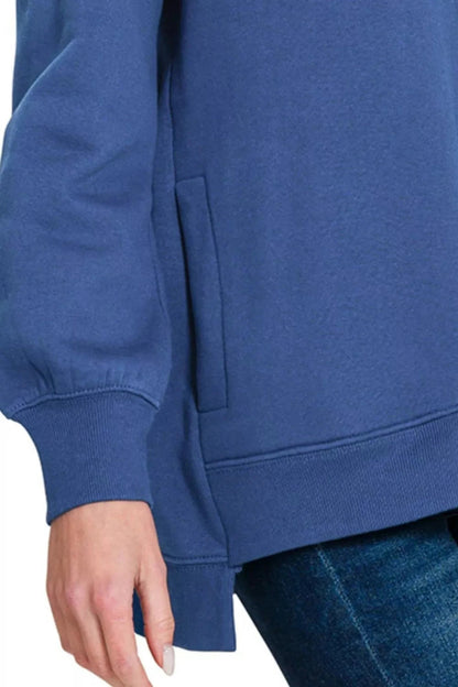 Zenana Fleece Hi - low Boyfriend Sweatshirts with Pockets - Trendsi