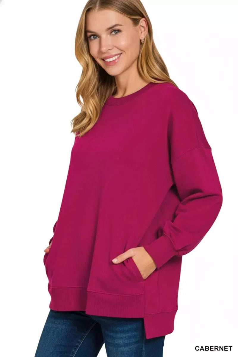 Zenana Fleece Hi-low Boyfriend Sweatshirt