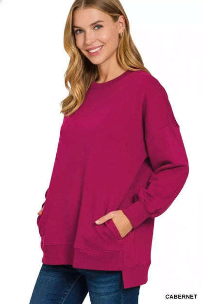Zenana Fleece Hi-low Boyfriend Sweatshirt