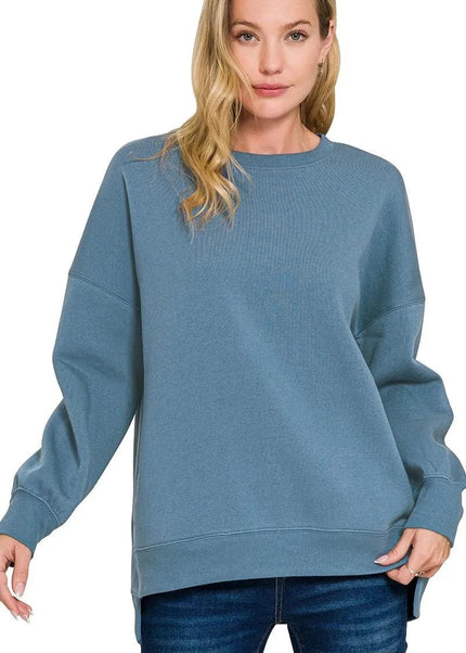 Zenana Fleece Hi - low Boyfriend Sweatshirts with Pockets - Trendsi
