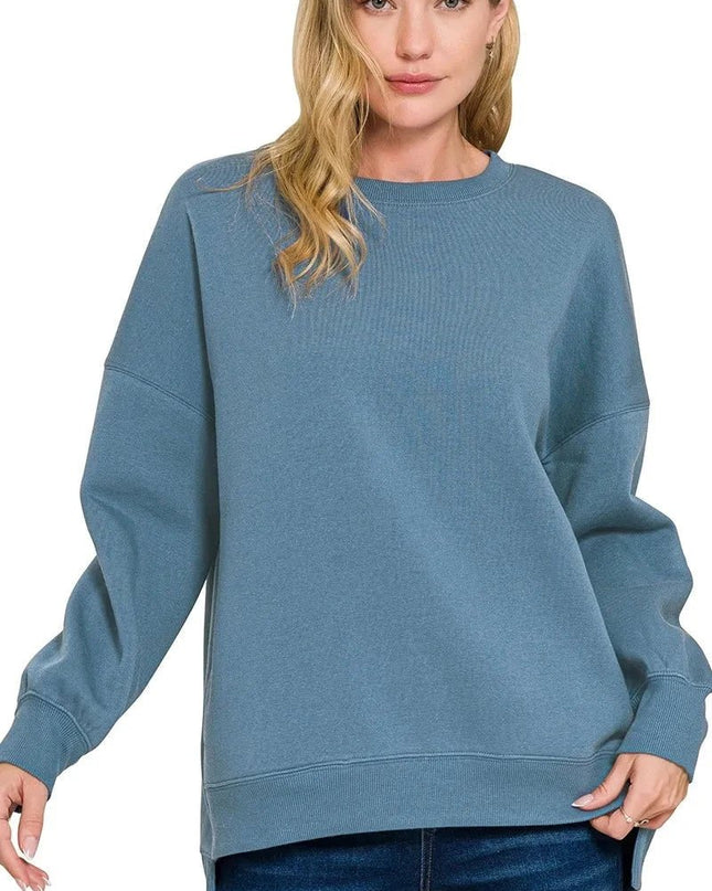 Zenana Fleece Hi - low Boyfriend Sweatshirts with Pockets - Trendsi