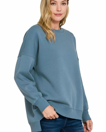 Zenana Fleece Hi - low Boyfriend Sweatshirts with Pockets - Trendsi