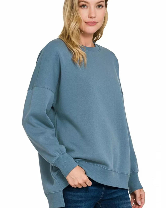Zenana Fleece Hi - low Boyfriend Sweatshirts with Pockets - Trendsi