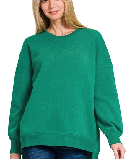 Zenana Fleece Hi - low Boyfriend Sweatshirts with Pockets - Trendsi