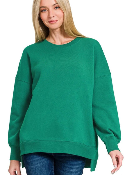 Zenana Fleece Hi - low Boyfriend Sweatshirts with Pockets - Trendsi