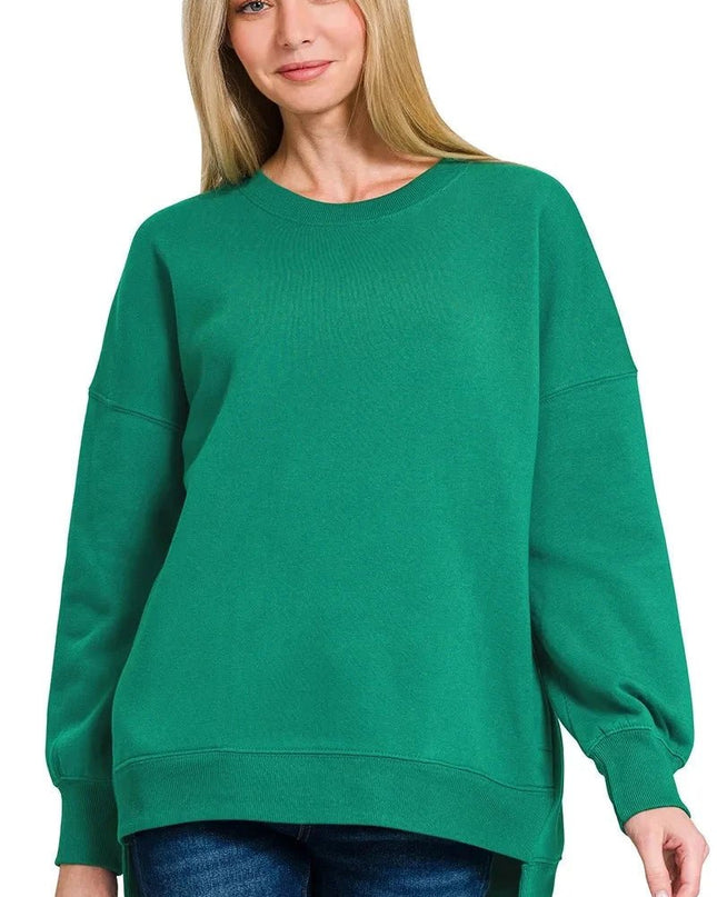 Zenana Fleece Hi - low Boyfriend Sweatshirts with Pockets - Trendsi