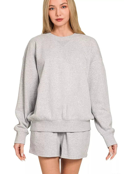 Zenana Fleece Long Sleeve Sweatshirts & Shorts Set - Trendsi
