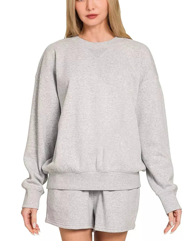 Zenana Fleece Long Sleeve Sweatshirts & Shorts Set - Trendsi