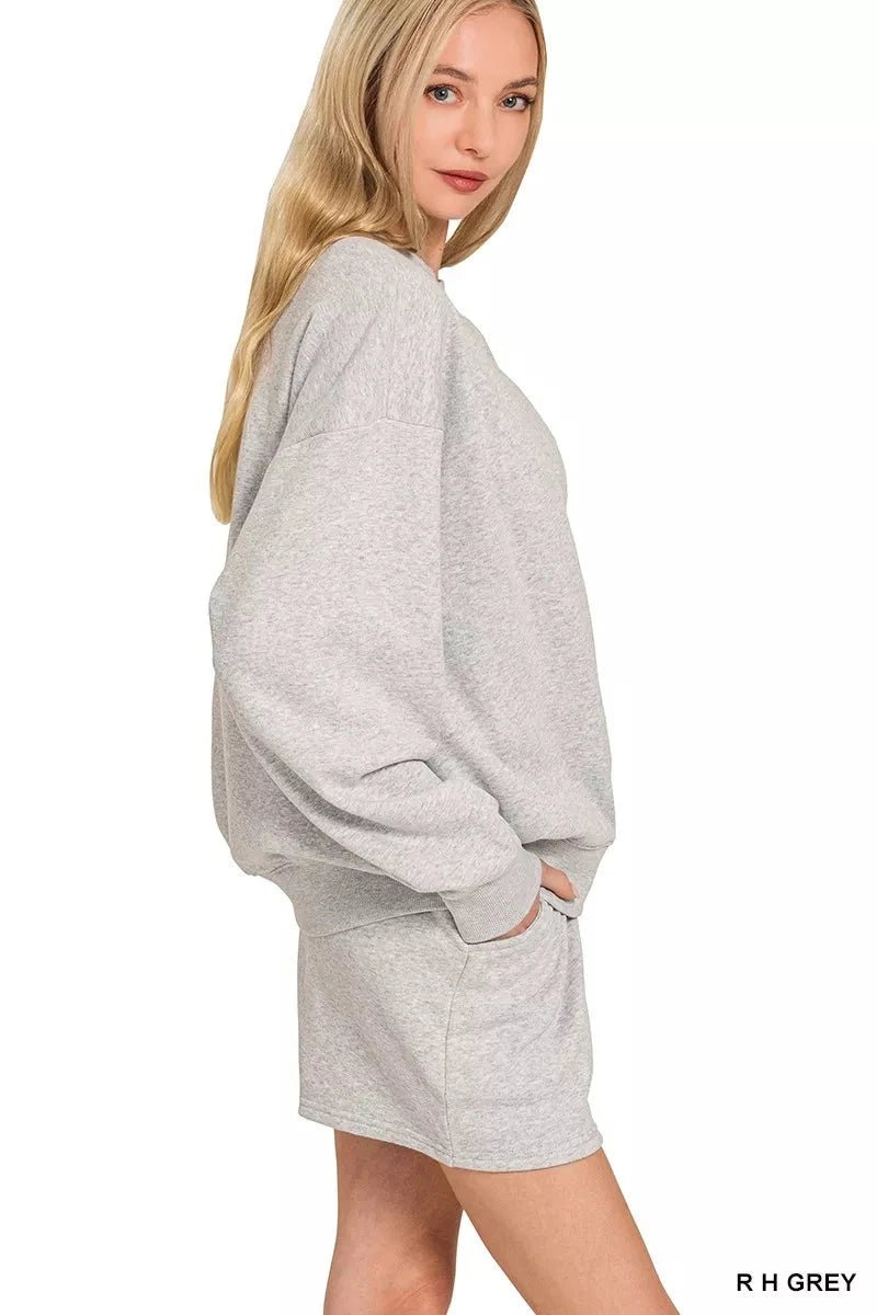 Zenana Fleece Long Sleeve Sweatshirts & Shorts Set - Trendsi