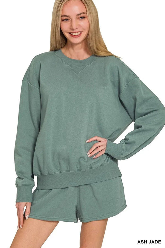 Zenana Fleece Long Sleeve Sweatshirts & Shorts Set - Trendsi