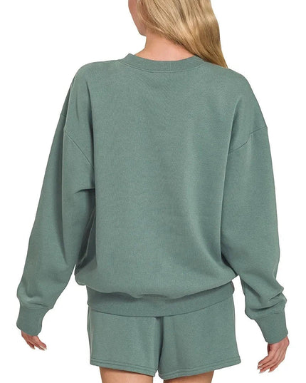 Zenana Fleece Long Sleeve Sweatshirts & Shorts Set - Trendsi