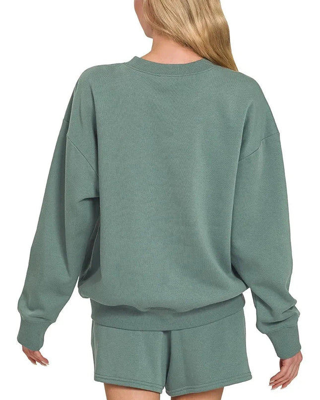 Zenana Fleece Long Sleeve Sweatshirts & Shorts Set - Trendsi
