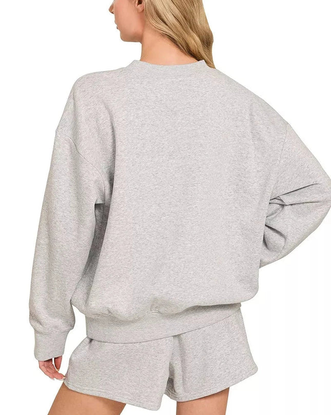 Zenana Fleece Long Sleeve Sweatshirts & Shorts Set - Trendsi