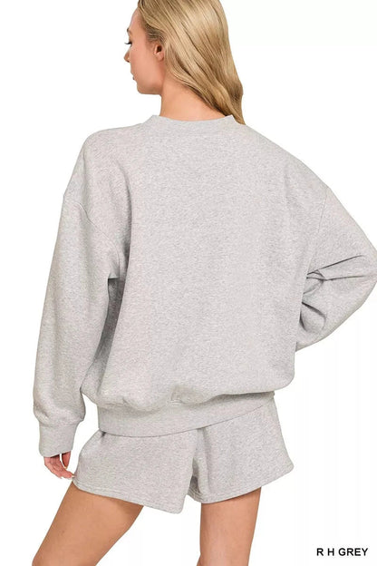 Zenana Fleece Long Sleeve Sweatshirts & Shorts Set - Trendsi