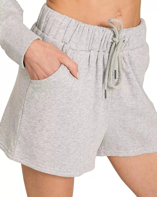 Zenana Fleece Long Sleeve Sweatshirts & Shorts Set - Trendsi